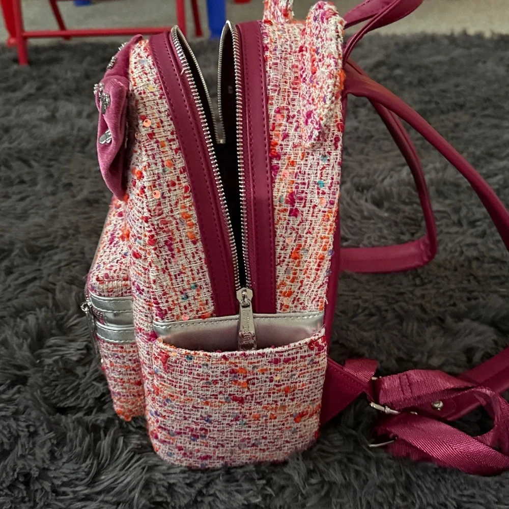 Disney Pink and Red Tweed sparkle loungefly backpack - Picture 6 of 8